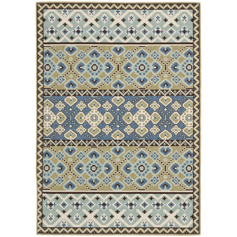 World Menagerie Mannings Ikat Green/Blue Indoor/Outdoor Area Rug